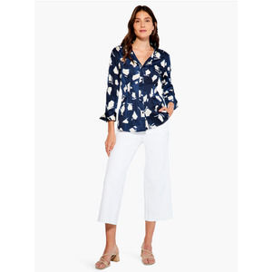 NWT $168 Nic + Zoe Womens Mosaic Blues Cotton Blend Button Down Blouse
